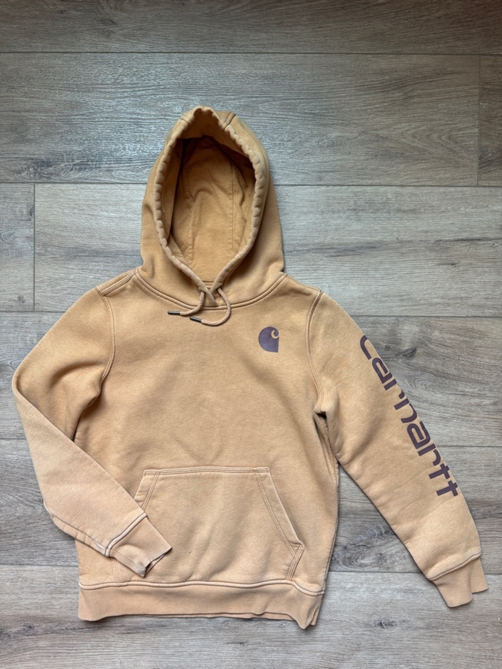 Carhartt Tan Pullover Hoodie with Logo Sleeve